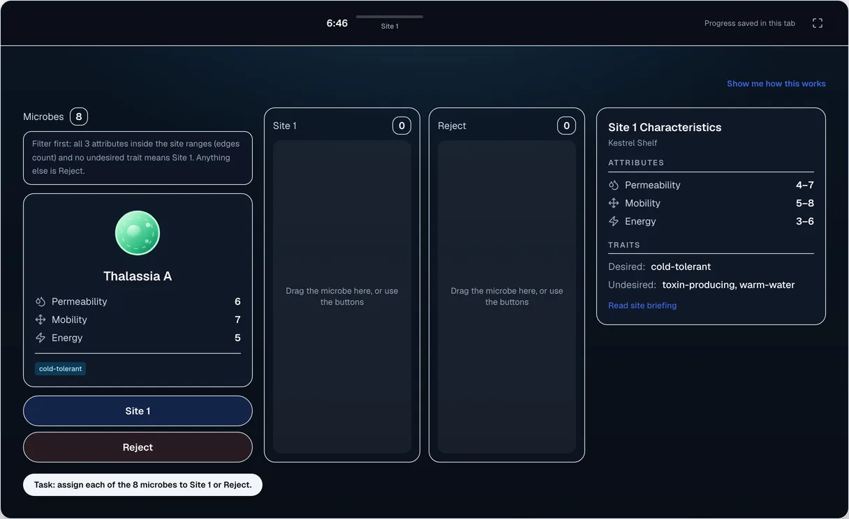 McKinsey Solve Sea Wolf practice screen
