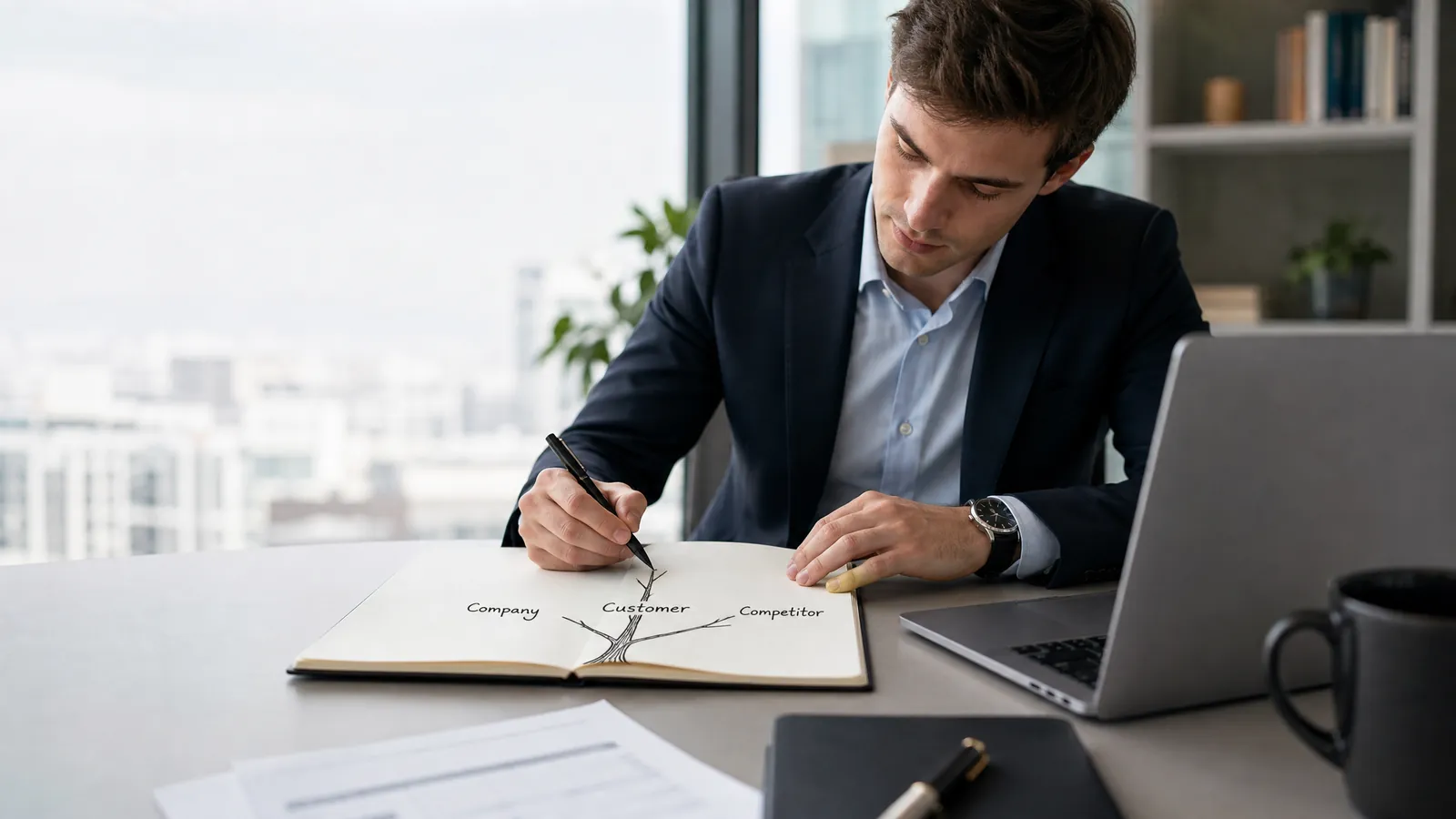Consulting candidate mapping Company Customer and Competitor branches for a strategy case interview