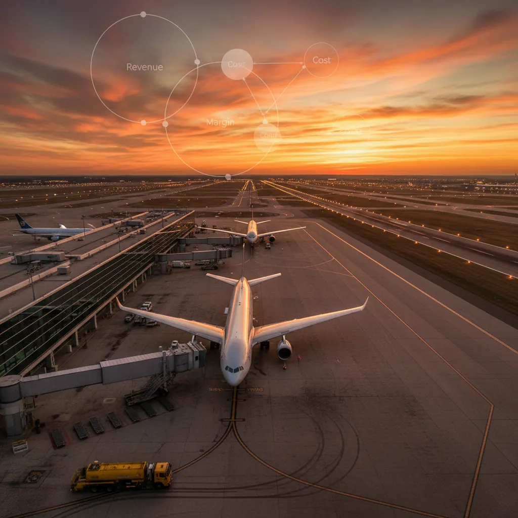 A consultant analyzing airline load factor and revenue per seat mile data on a chart