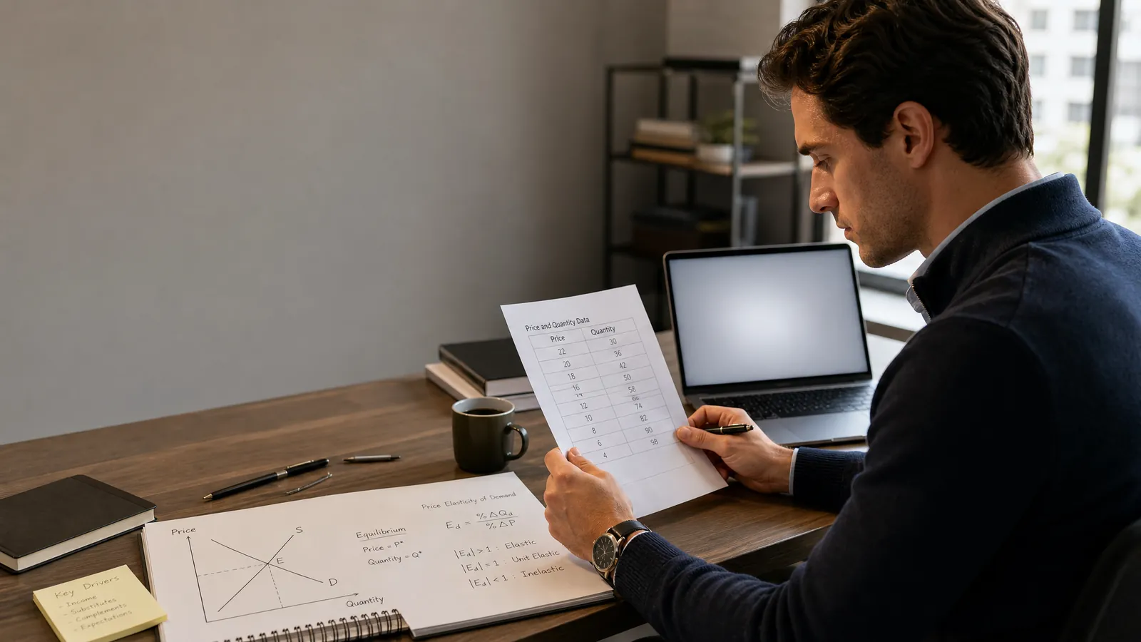 Candidate preparing for a Bates White economic consulting case interview with pricing analysis notes