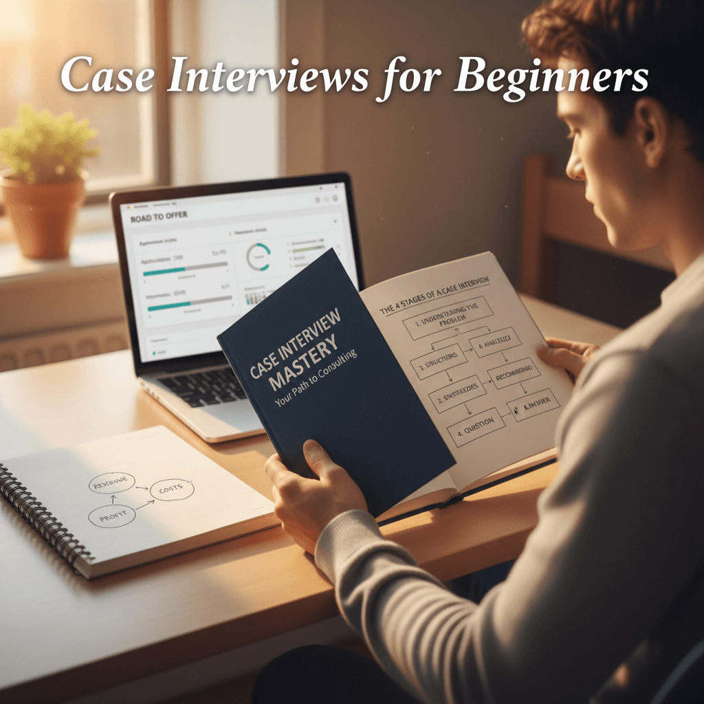 Flowchart showing the four stages of a case interview from prompt to recommendation