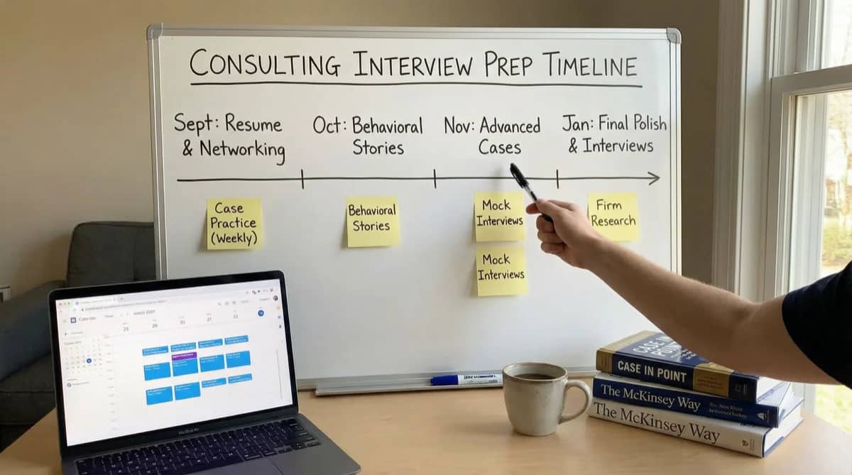 Cover image for Consulting Interview Prep Timeline: 4 Plans from 2 Weeks to 12 Weeks