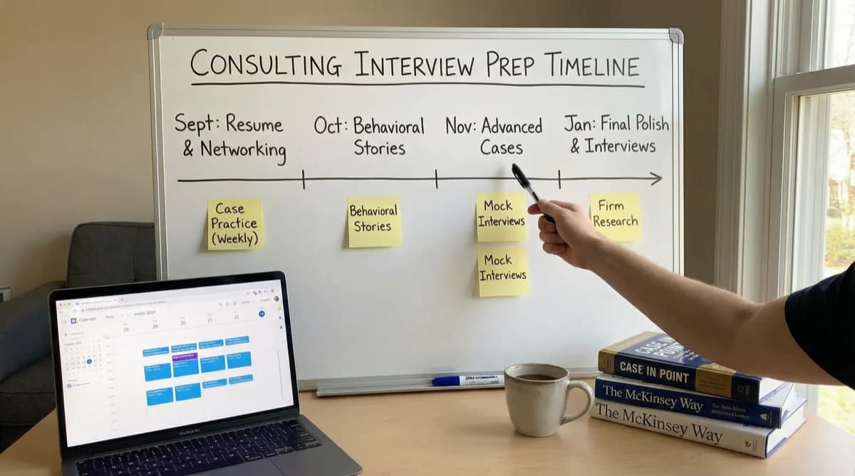 Cover image for Consulting Interview Prep Timeline: 4 Plans from 2 Weeks to 12 Weeks