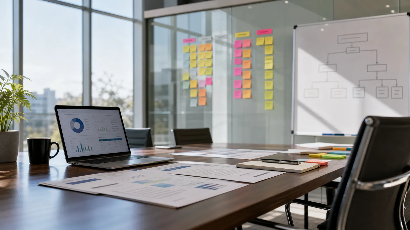 Consulting project team structure shown through workstream notes and a clean hierarchy sketch