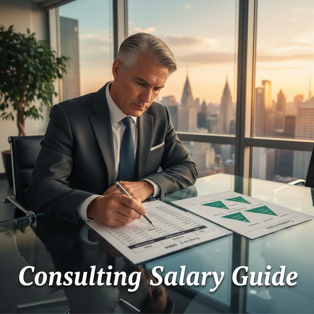 Consulting salary report cover with compensation tables and offer notes