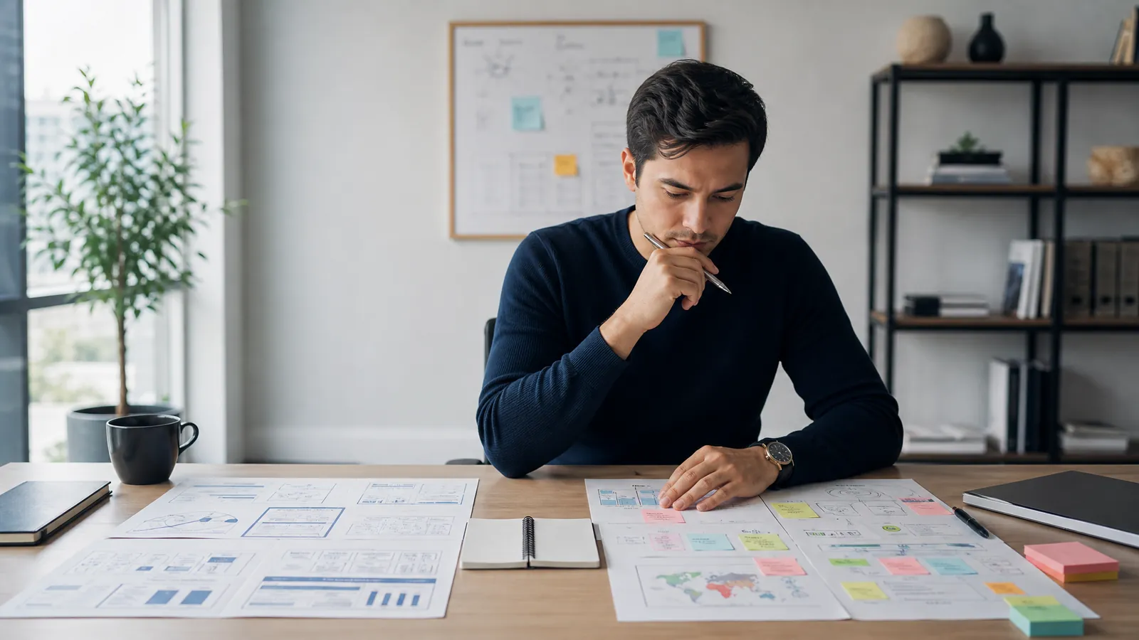 Candidate comparing consulting case notes with venture capital startup research