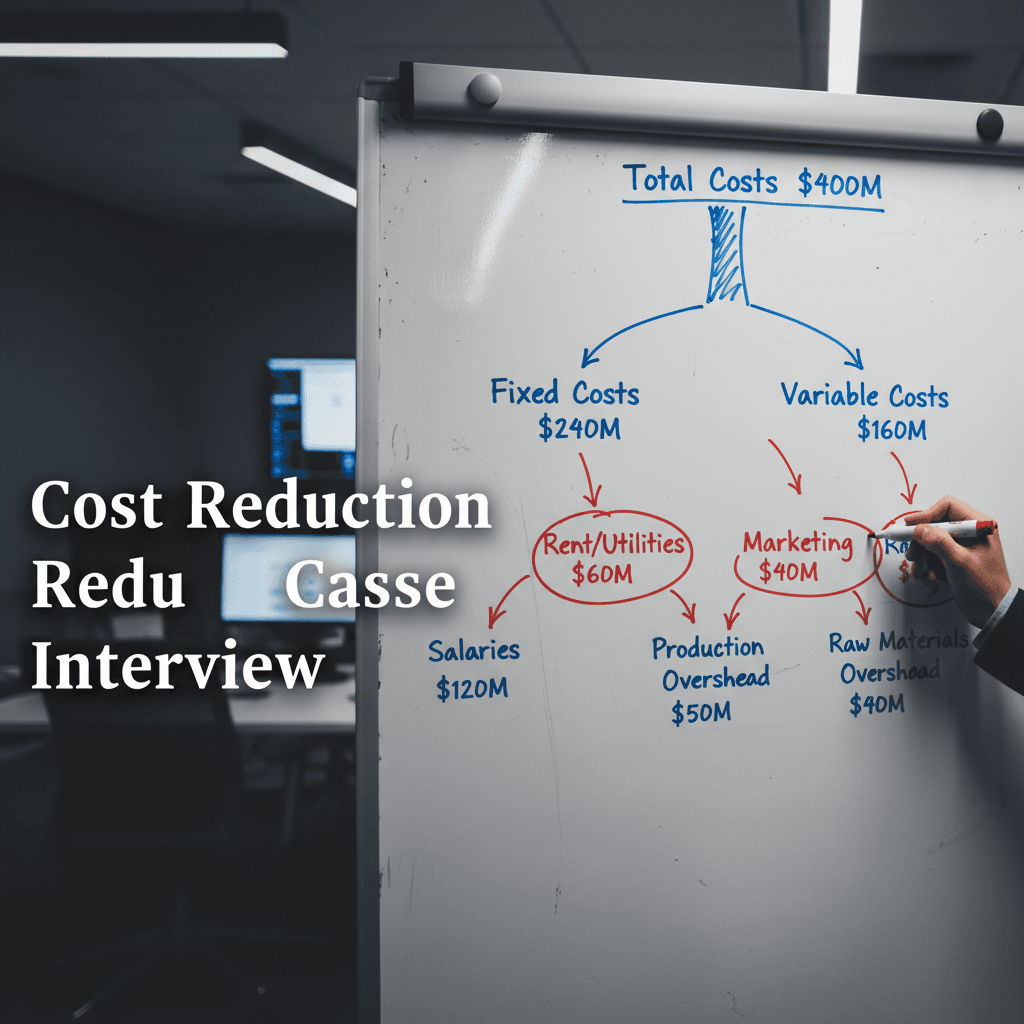 Cost tree diagram breaking down fixed and variable costs for a case interview