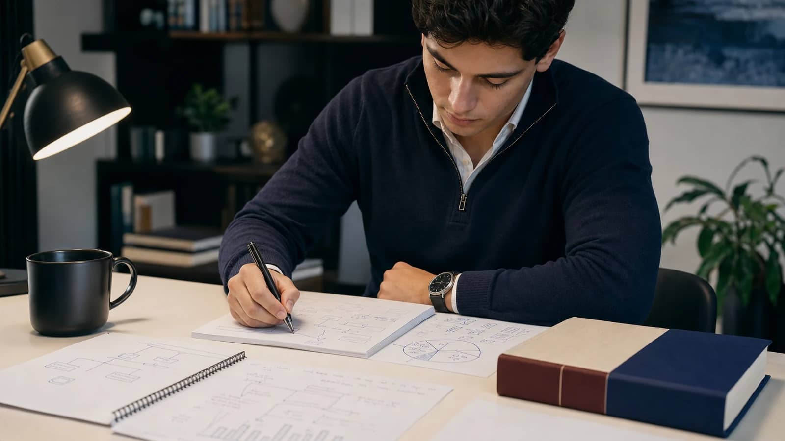HBS case book beside structured notes for a consulting case interview