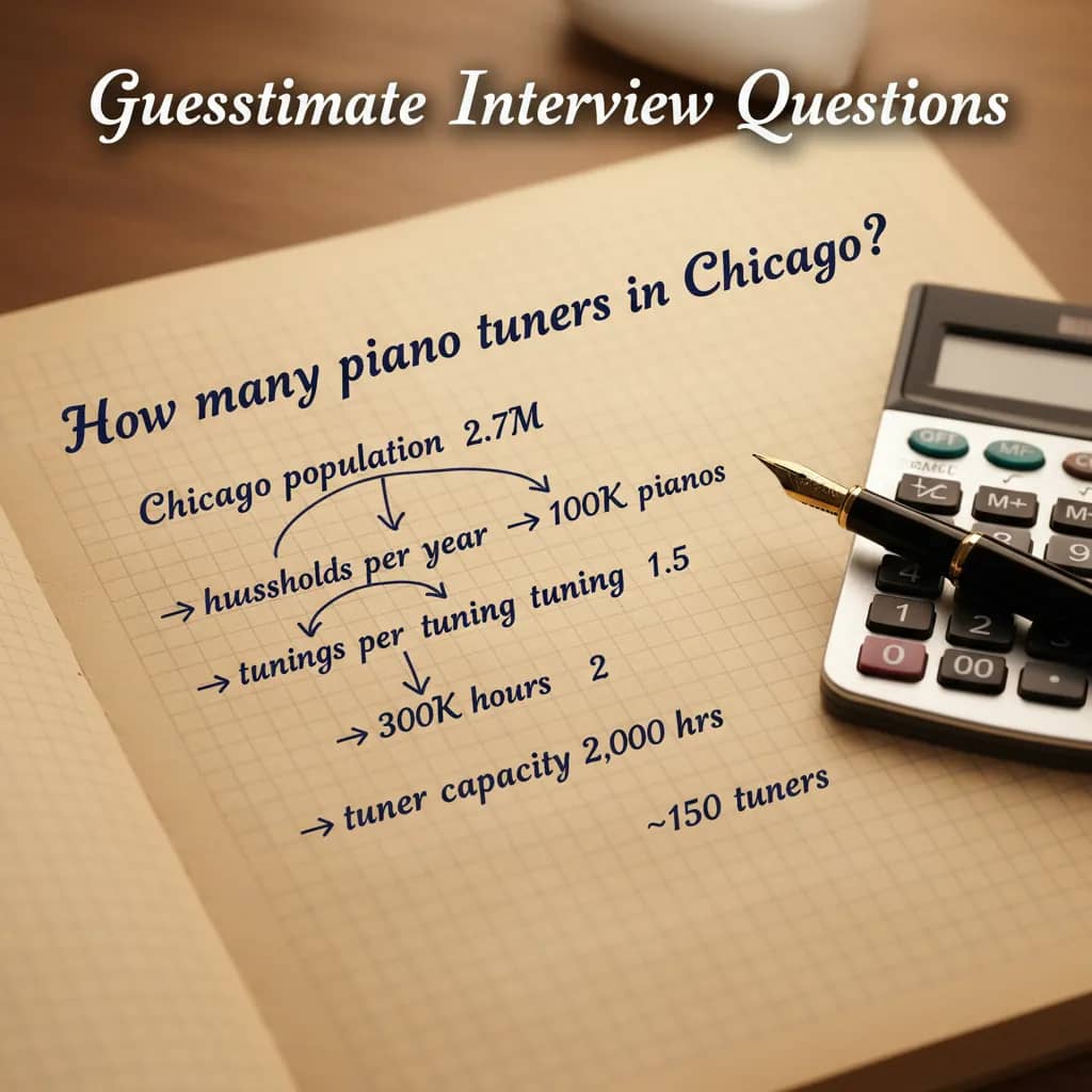 Collection of guesstimate interview question types with structured solution approach