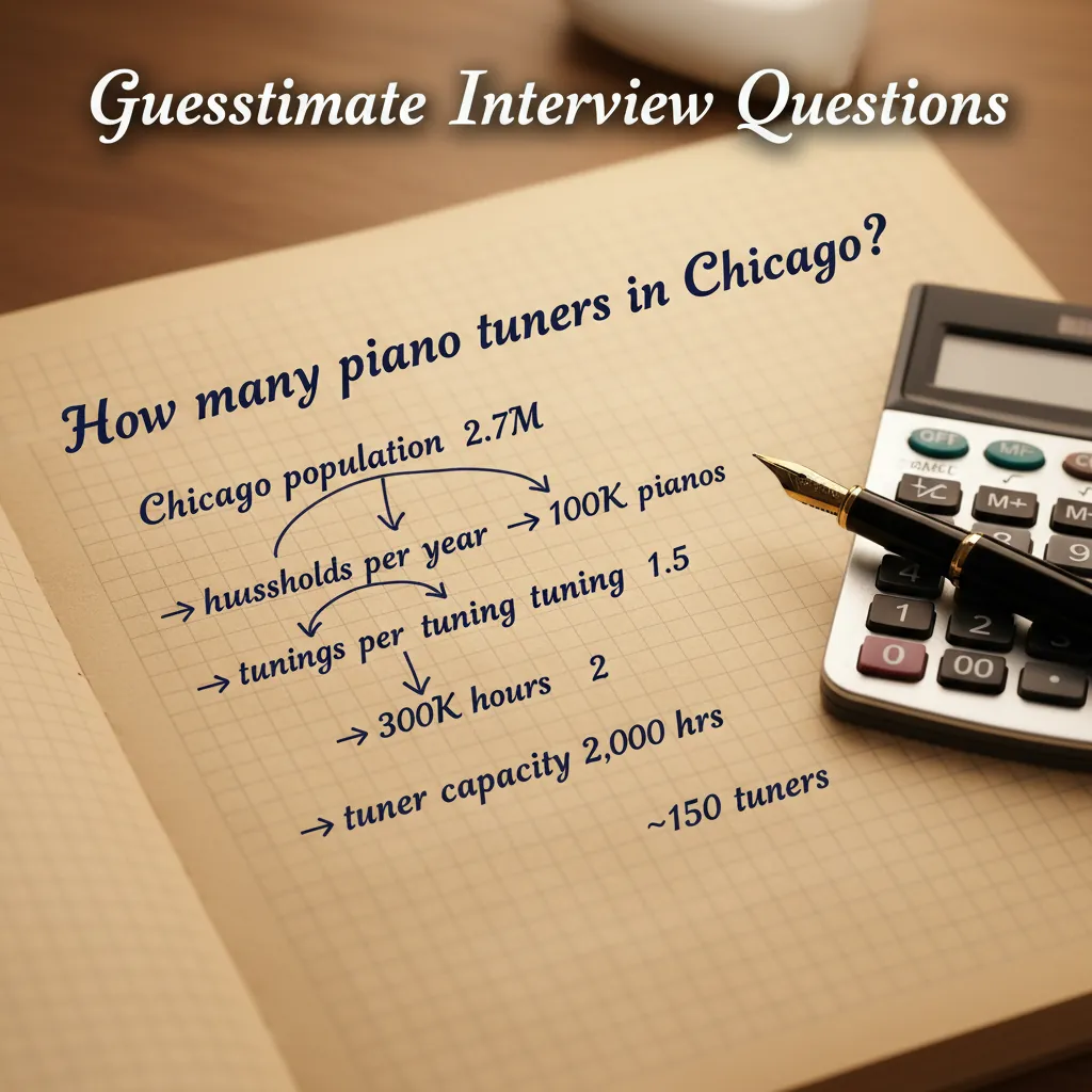 Collection of guesstimate interview question types with structured solution approach