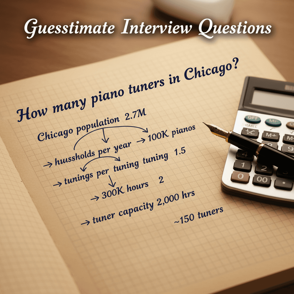 Collection of guesstimate interview question types with structured solution approach