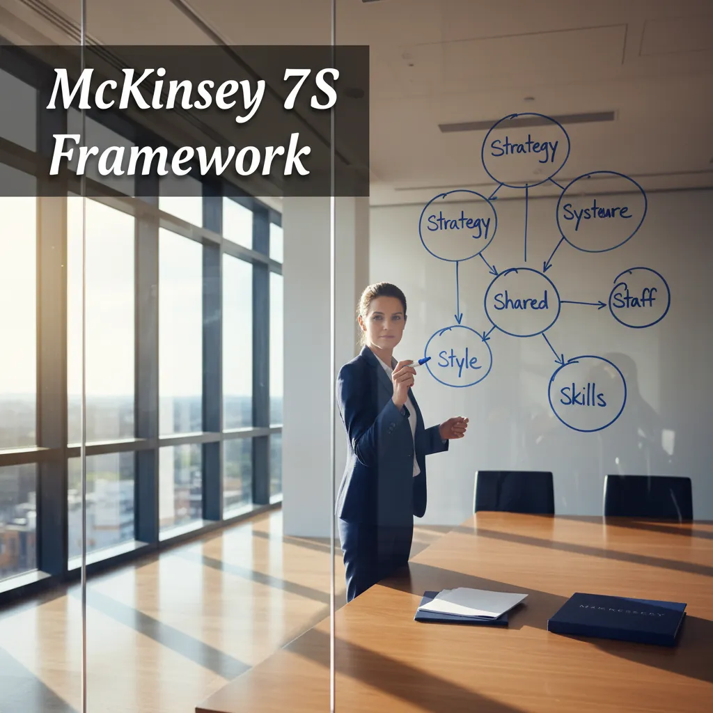 Diagram of the McKinsey 7S framework showing seven interconnected elements around Shared Values