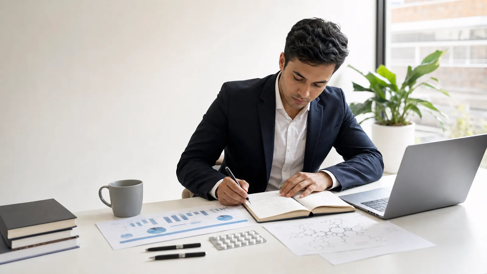 Consulting candidate preparing for pharmaceutical consulting with structured notes