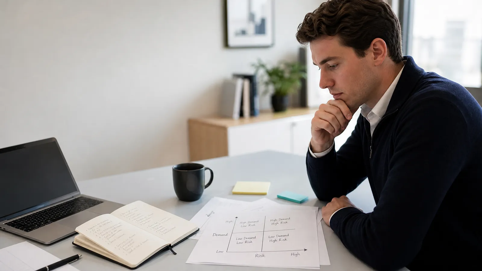 Consulting candidate preparing pricing power case interview notes with demand and pricing logic