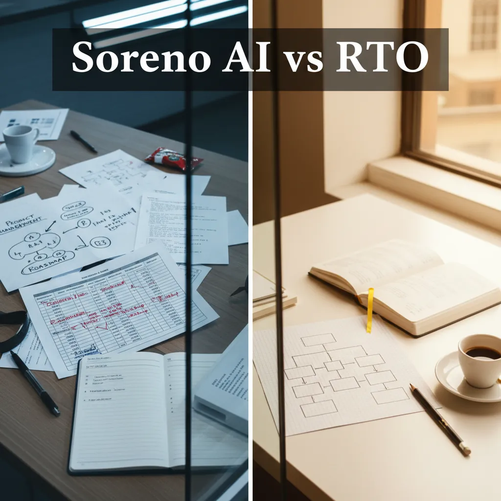Split-screen comparison of Soreno AI's multi-vertical interview dashboard and Road to Offer's consulting-focused case practice interface