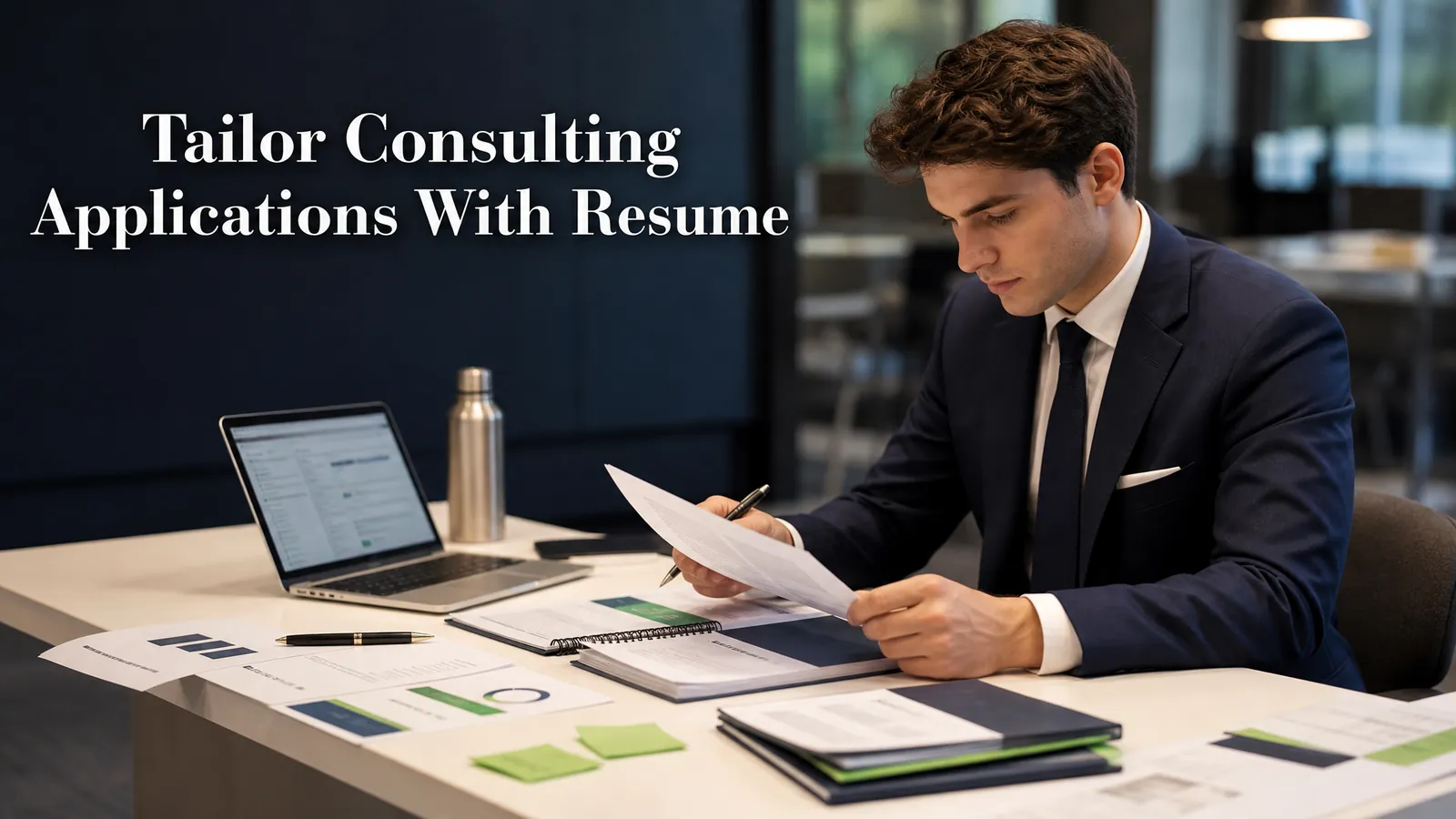 Consulting candidate tailoring a resume and cover letter with firm research notes
