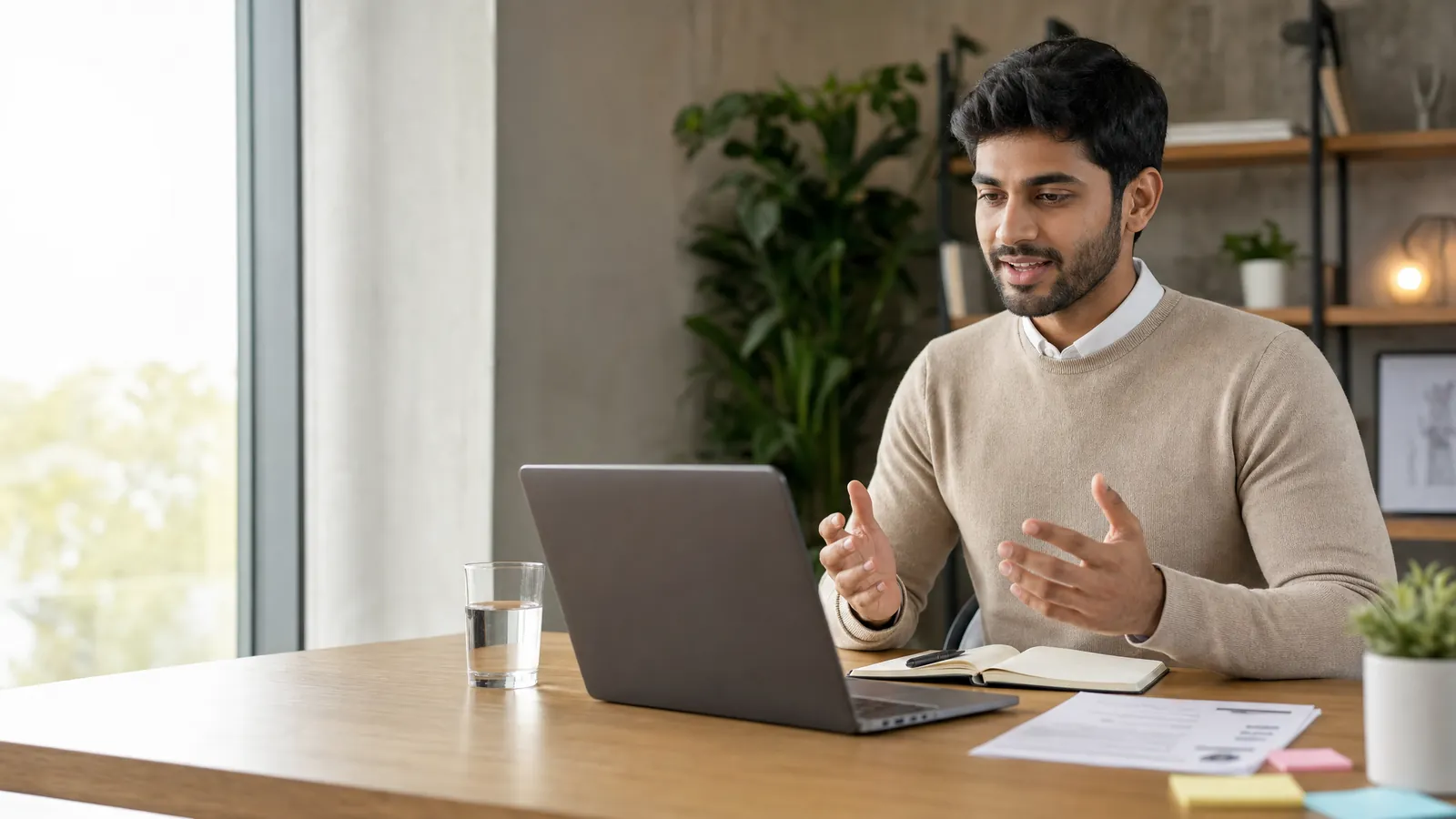 Consulting candidate practicing a structured answer for tell me about yourself interview prompt