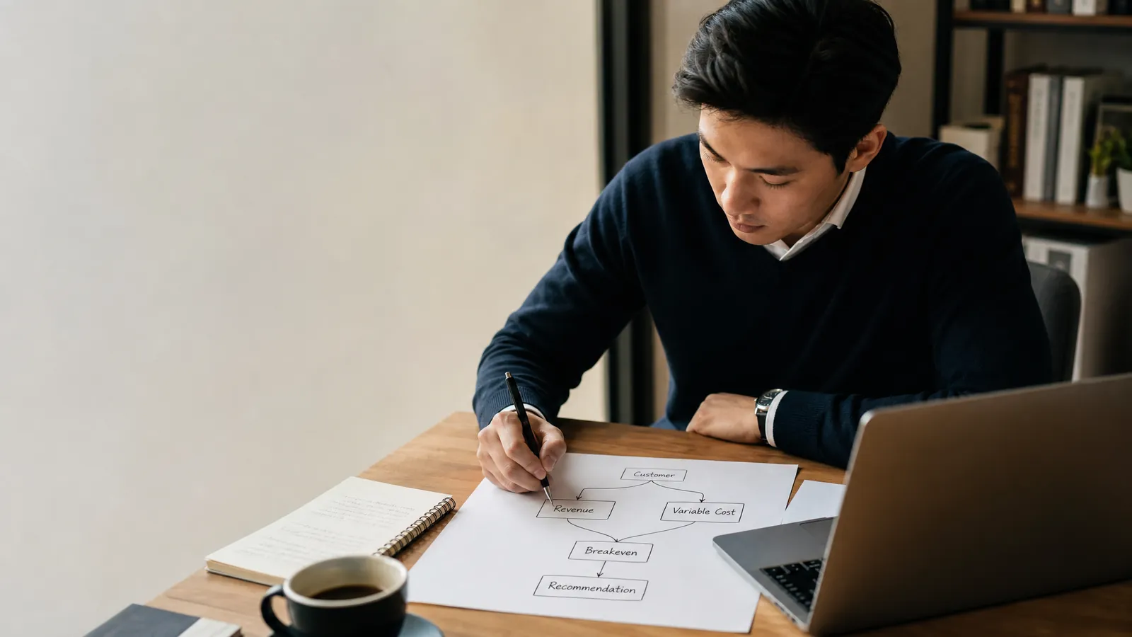 Consulting candidate mapping unit economics branches for a profitability case interview