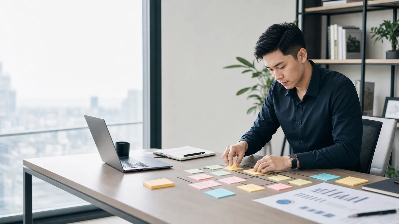 Consulting candidate choosing a case interview framework with issue tree notes