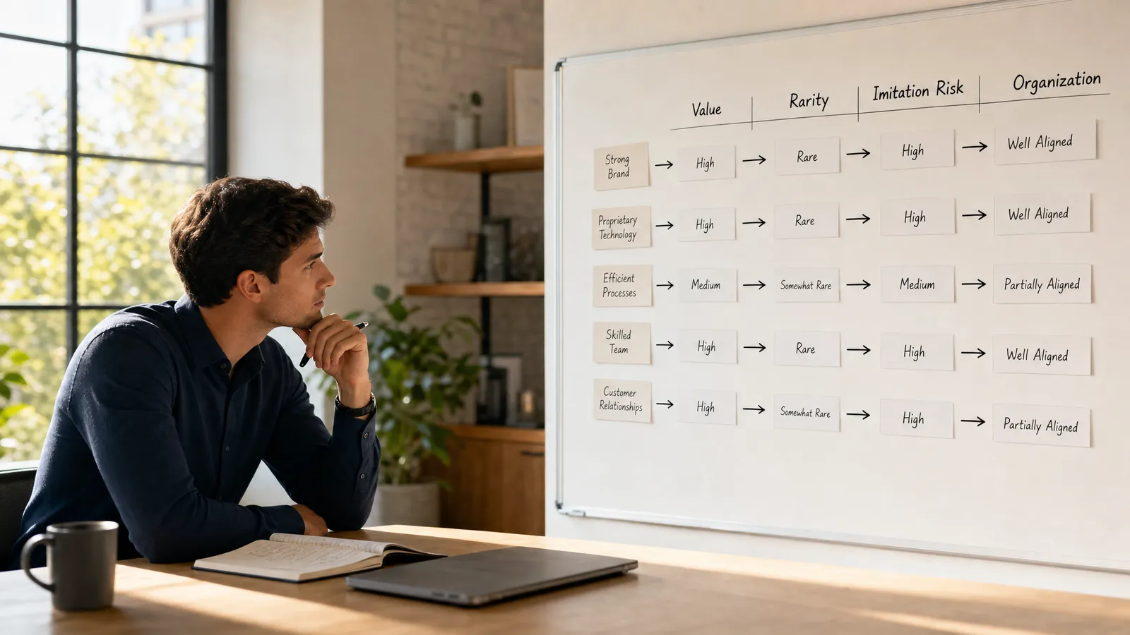 Consulting candidate using the VRIO framework to analyze competitive advantage