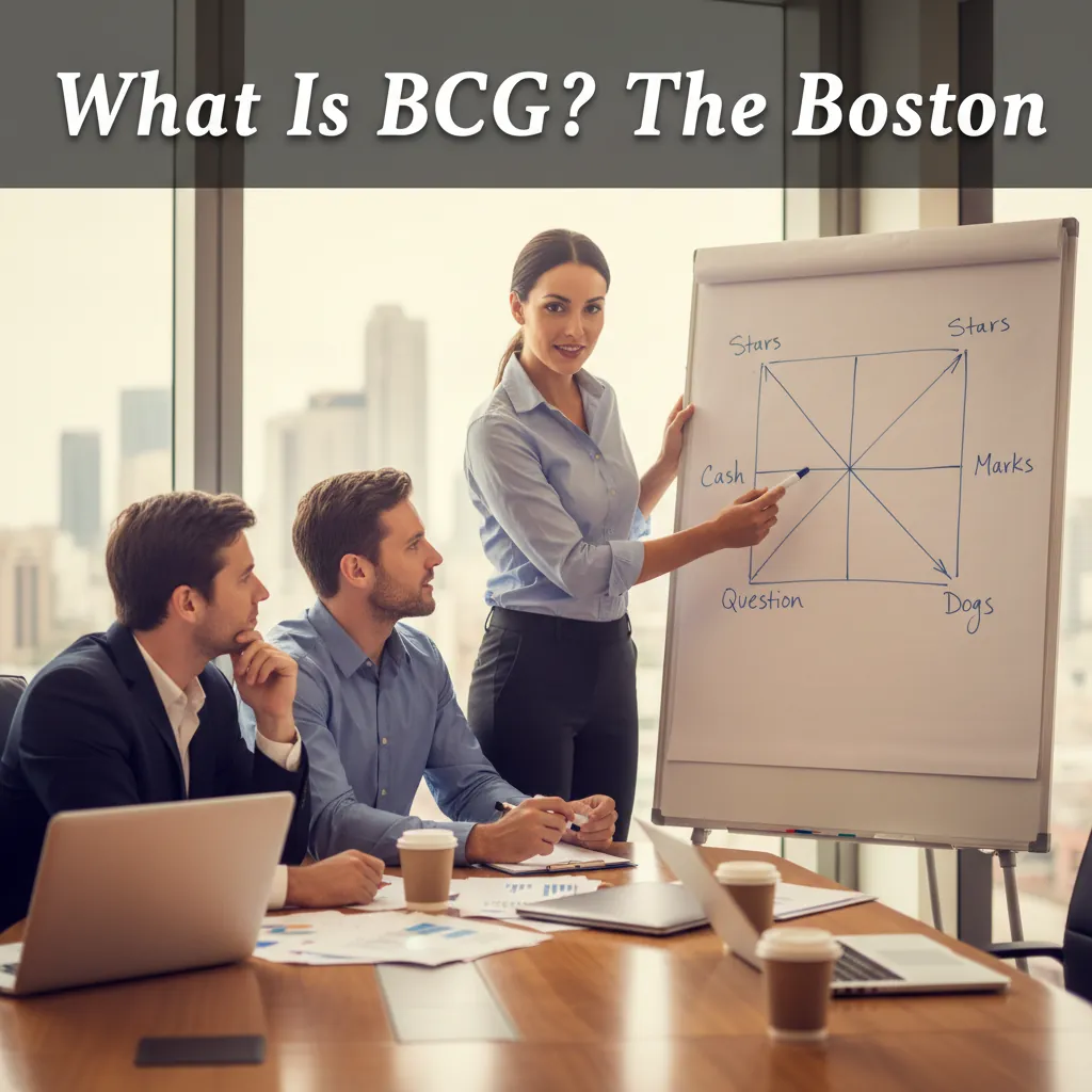 BCG case team working through a growth-share matrix on a whiteboard
