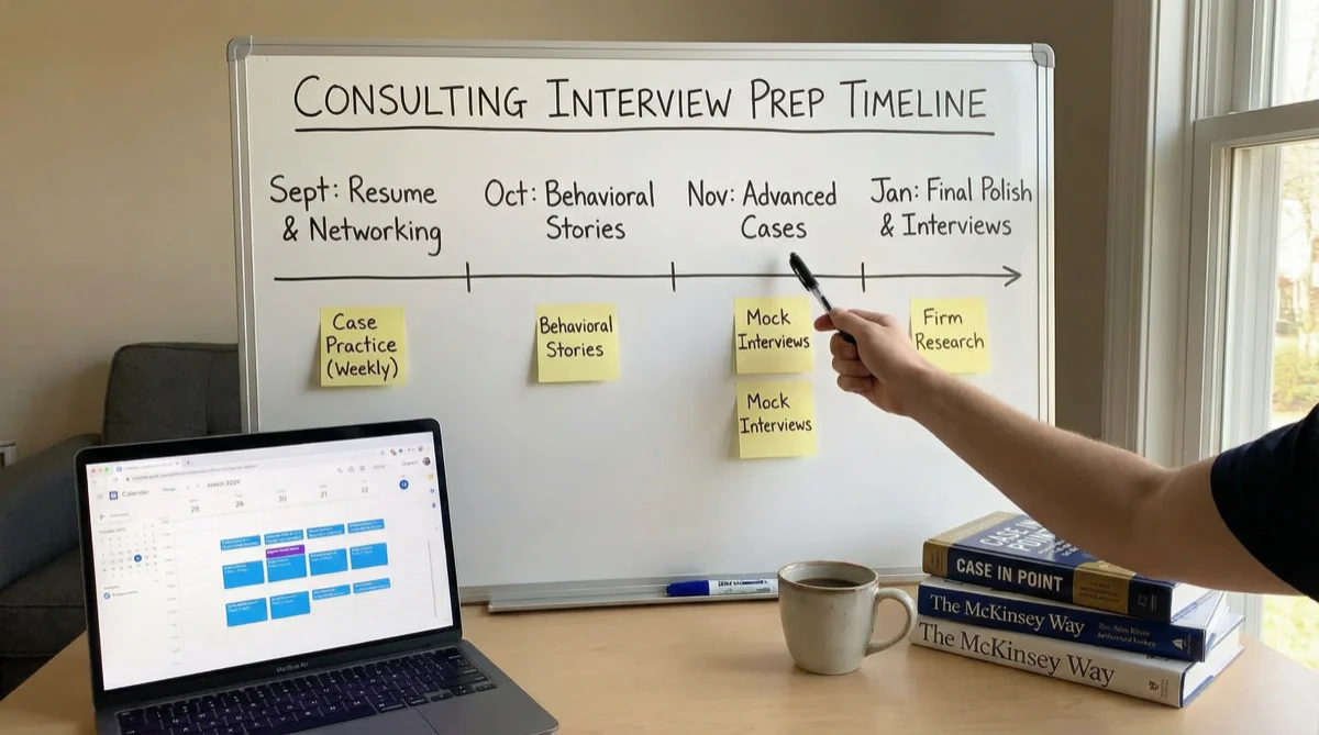 Cover image for Consulting Interview Prep Timeline: 4 Plans from 2 Weeks to 12 Weeks