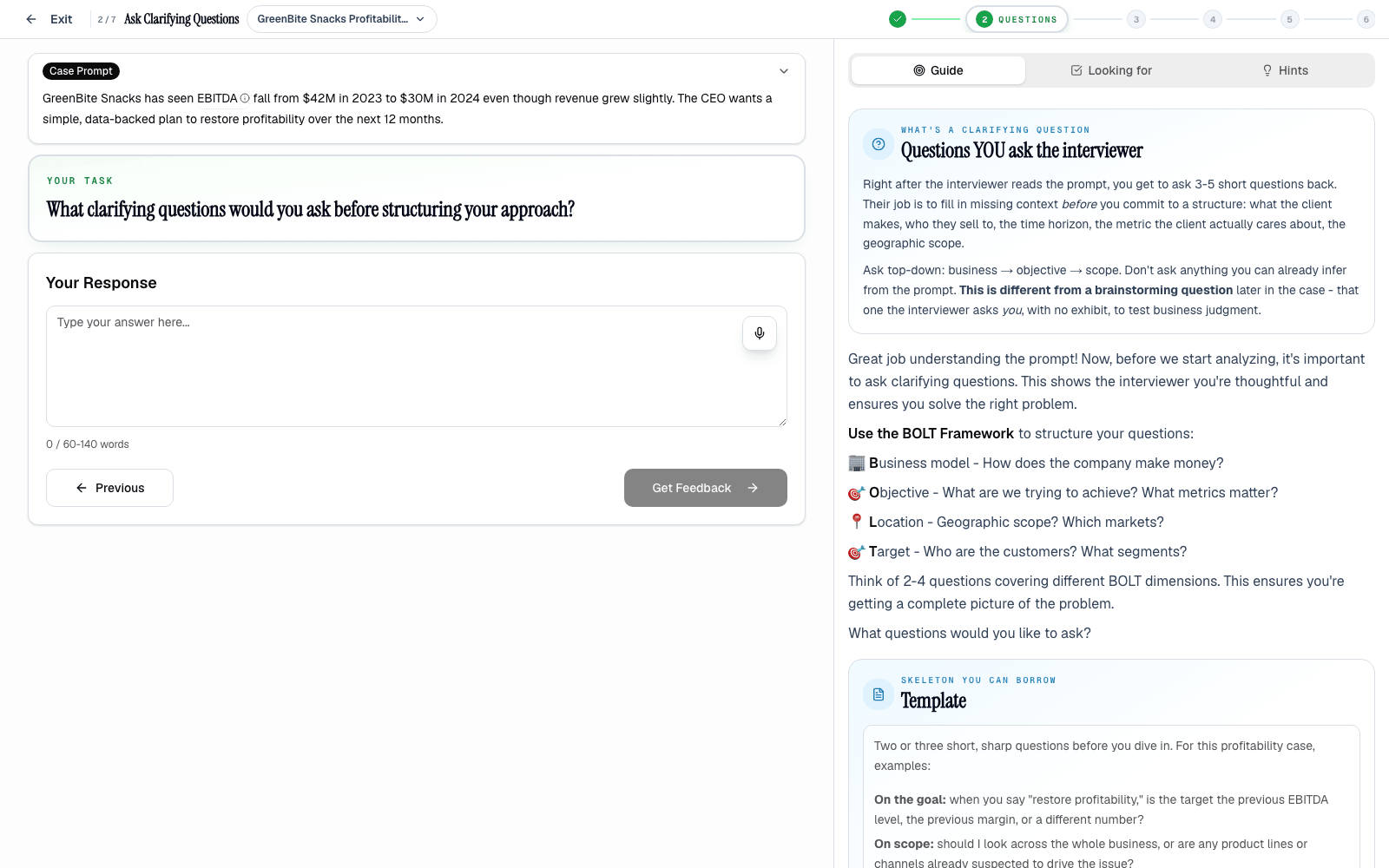 Road to Offer learning mode guided case screen